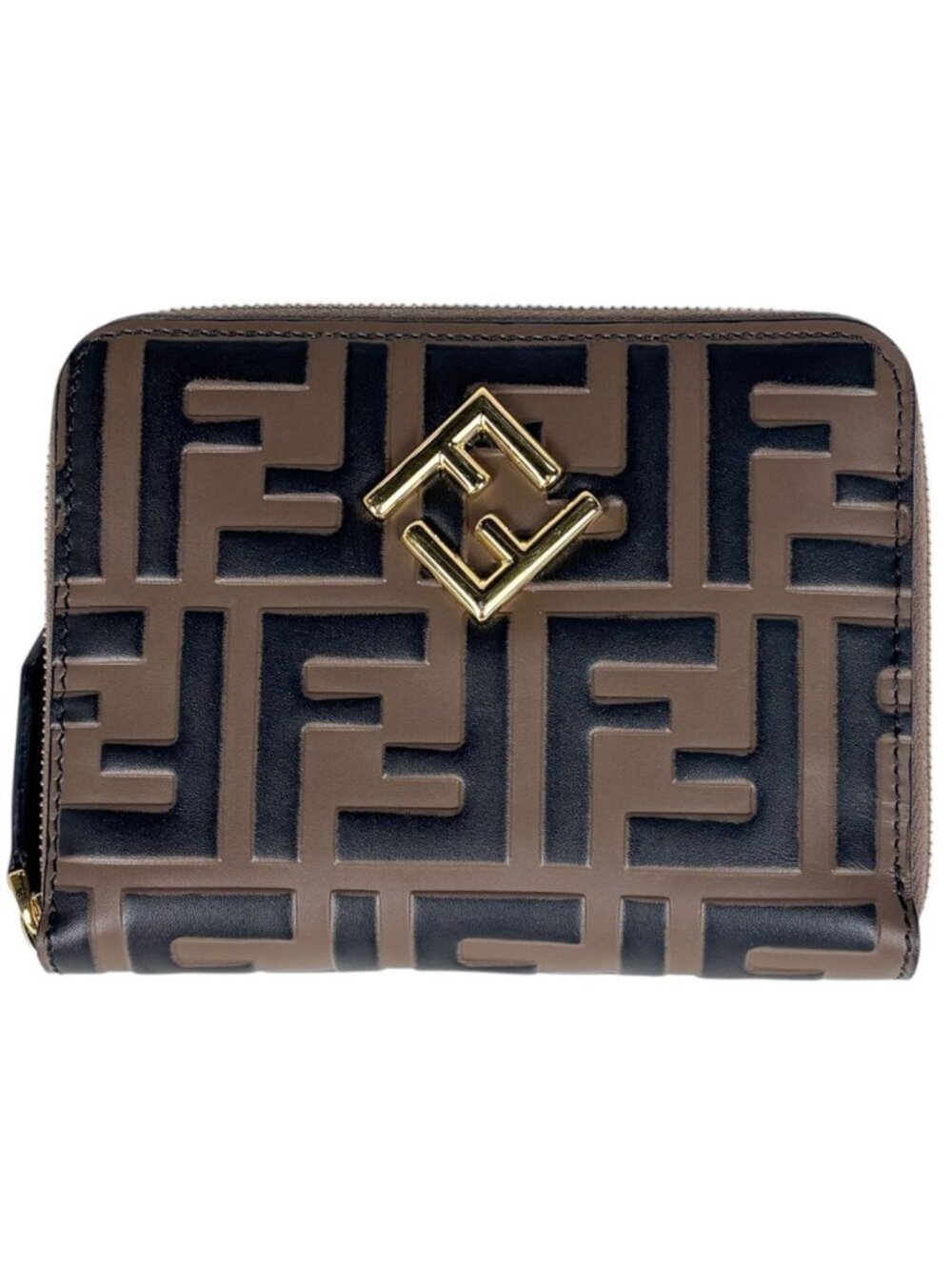 Fendi Bifold Wallet FF Diamond Zip Around Brown